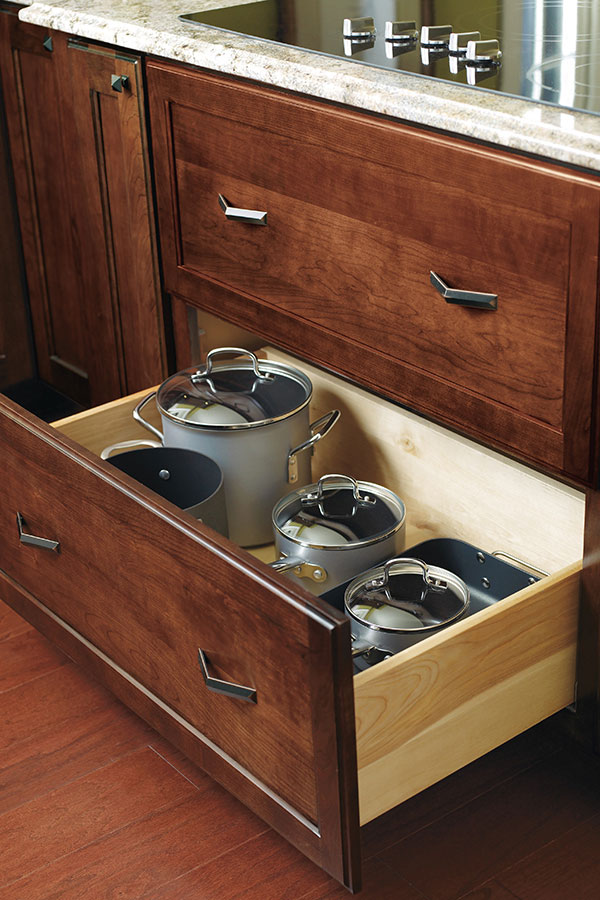 Deep Kitchen Cabinets - Deep drawers in this kitchen island store pots