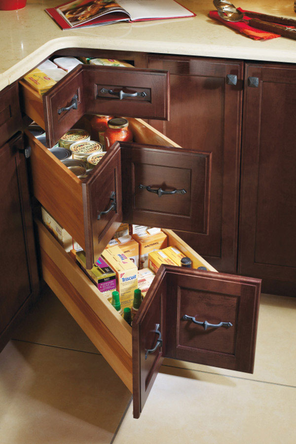 Corner Base Kitchen Cabinet with Drawers, Base Cabinets