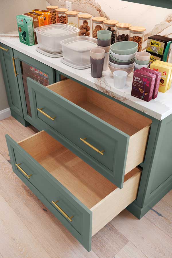 Two Drawer Base Cabinet with Scooped Drawer Modification