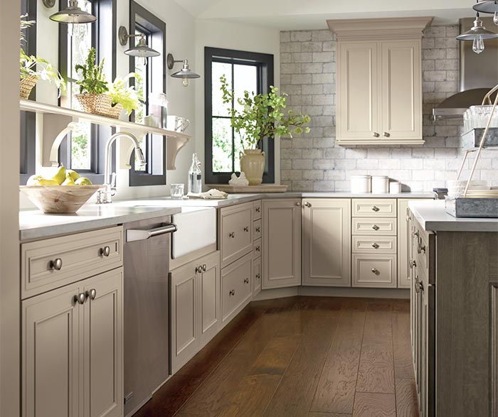 taupe kitchen cabinets - decora cabinetry