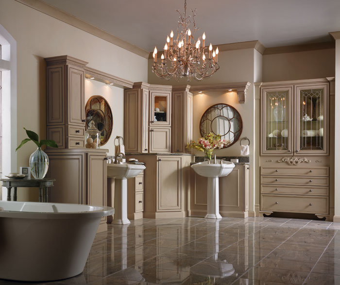 Painted bathroom cabinets in Irish Creme by Decora Cabinetry