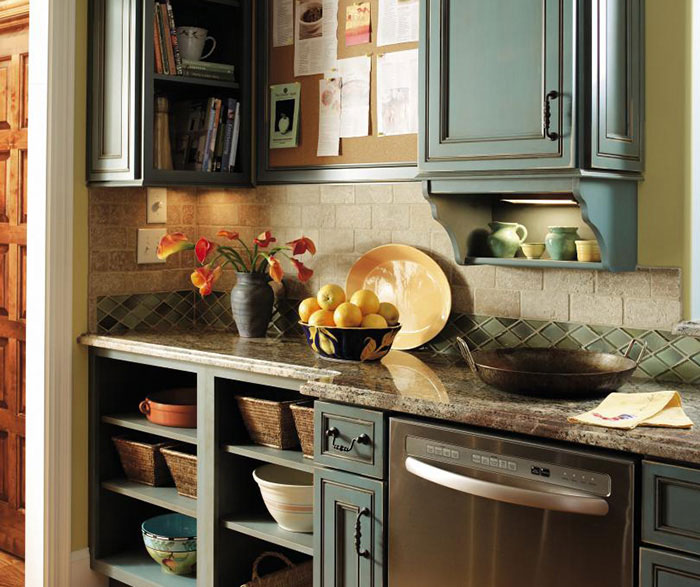 Turquoise kitchen cabinets by Decora Cabinetry