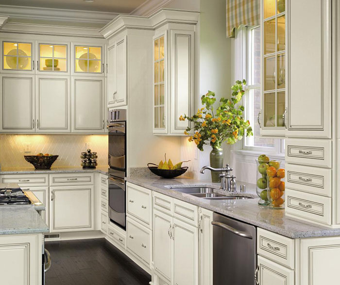 Awesome white kitchen cabinets with gray glaze Off White Cabinets With Glaze Decora Cabinetry