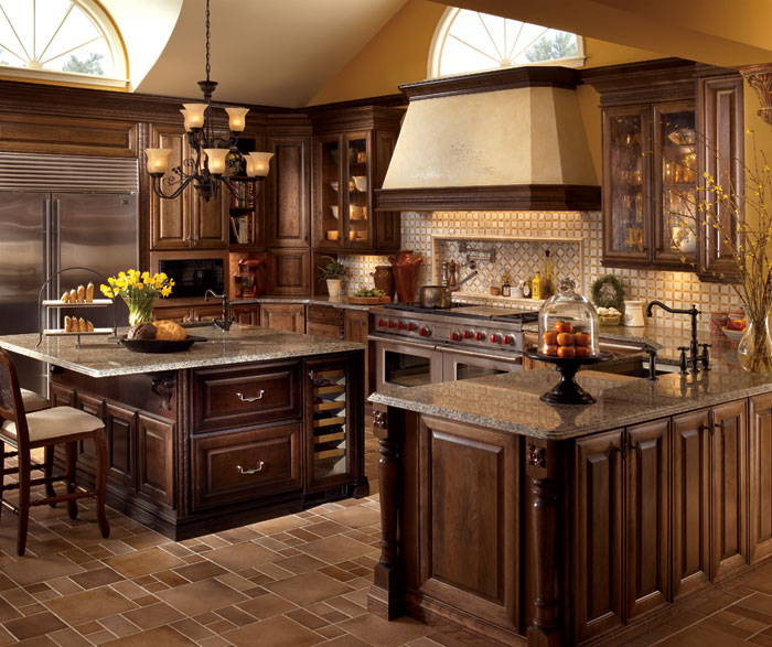 U Shaped Kitchen Design with Cherry Cabinets - Decora