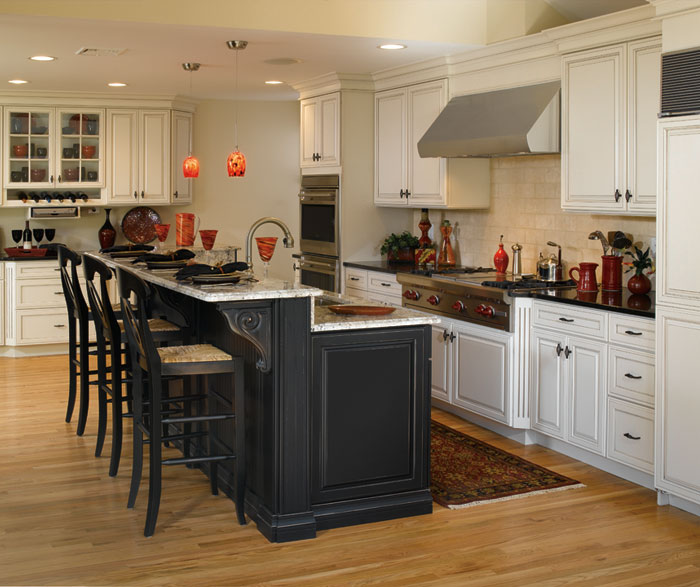 off_white_cabinets_black_kitchen_island