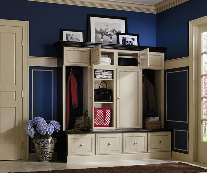 Entryway storage cabinets by Decora Cabinetry