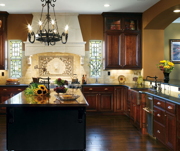 Dark Cherry Cabinets In Traditional Kitchen Decora