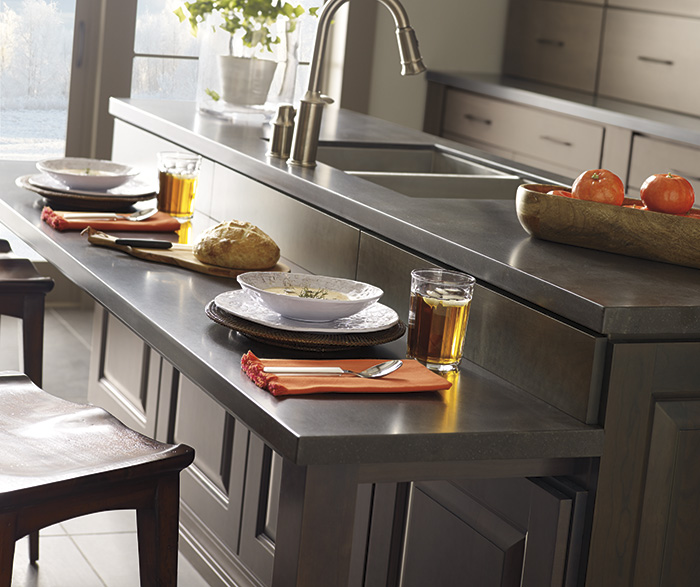 Gray Kitchen Island with Cherry Cabinets - Decora