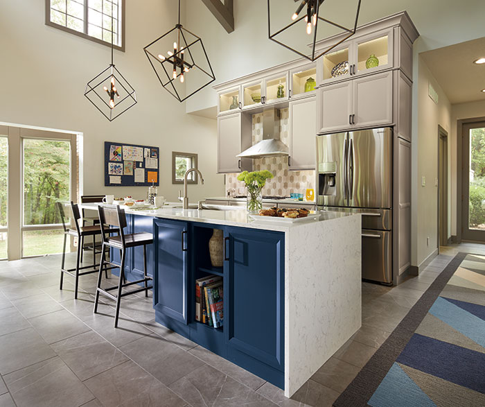 Contemporary Blue and Gray Kitchen Cabinets
