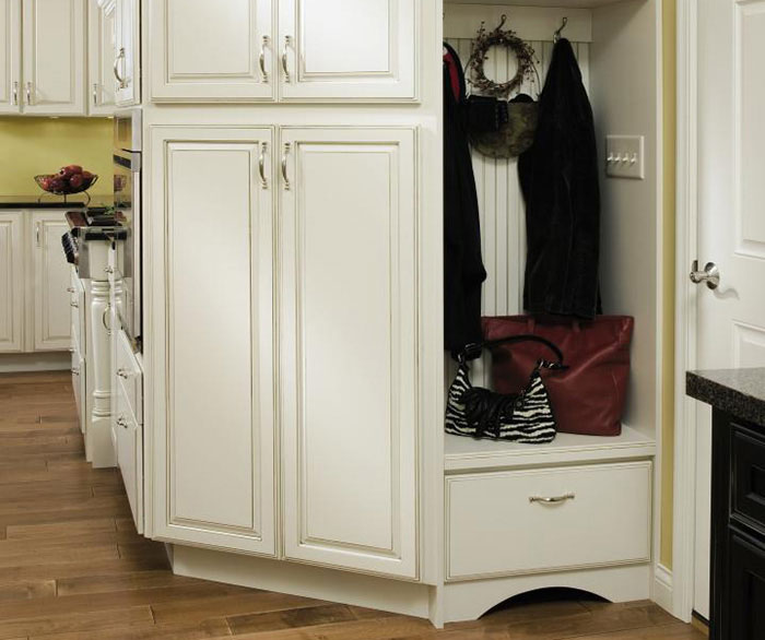 Off White Kitchen with Black Island Cabinets