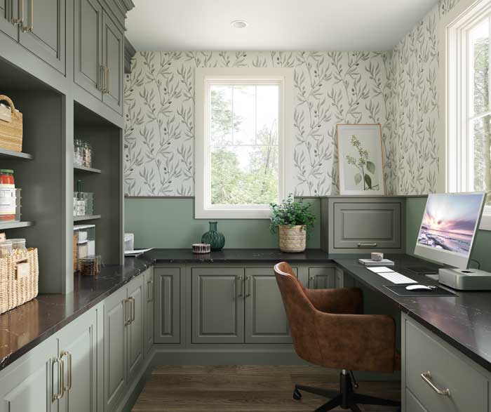 Traditional Office with Painted Cabinetry