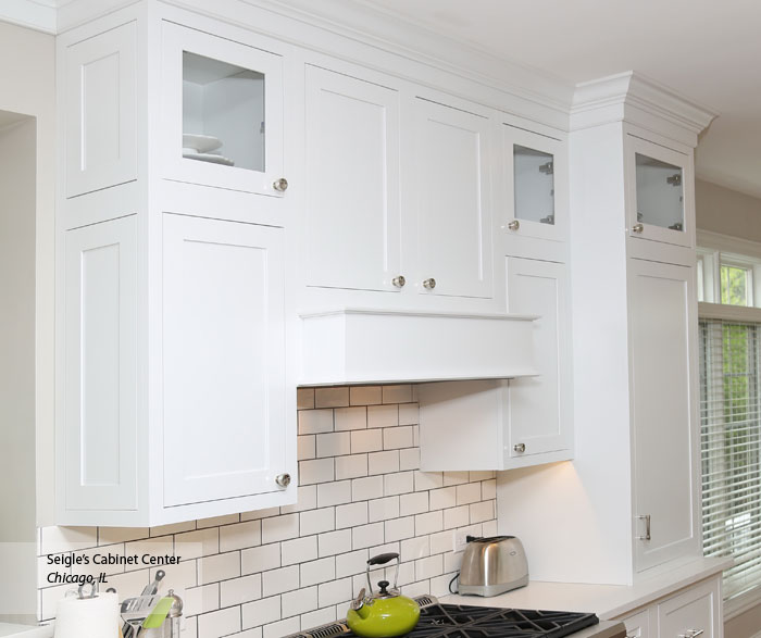 White Inset Cabinets with a Gray Kitchen Island