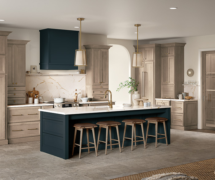 Dark Green and Light Stain Cabinets