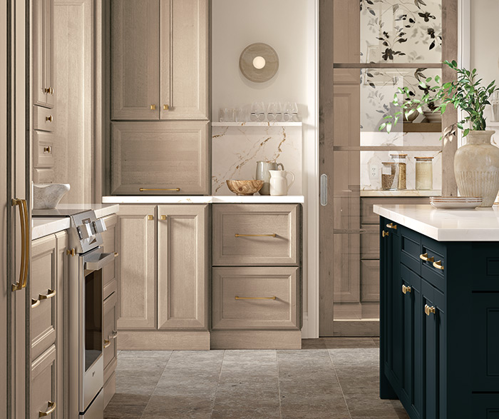 Dark Green and Light Stain Cabinets