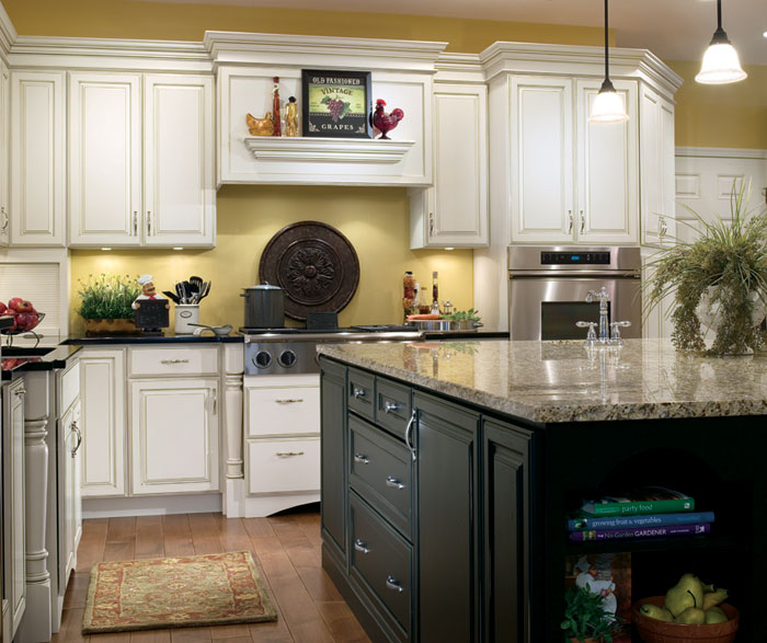 Off White Kitchen with Black Island Cabinets Decora