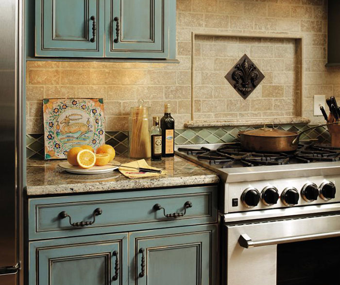 Turquoise kitchen cabinets by Decora Cabinetry