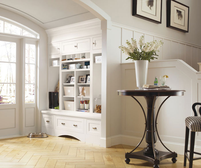 prescott maple white entryway cabinets