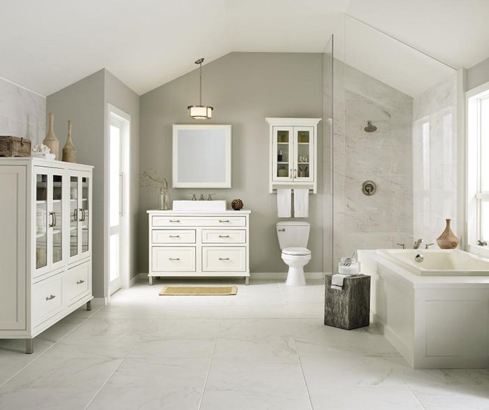 White inset bathroom cabinets by Decora Cabinetry