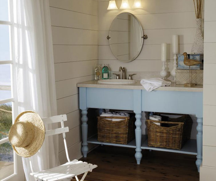 Vanity cabinet in a custom color by Decora Cabinetry